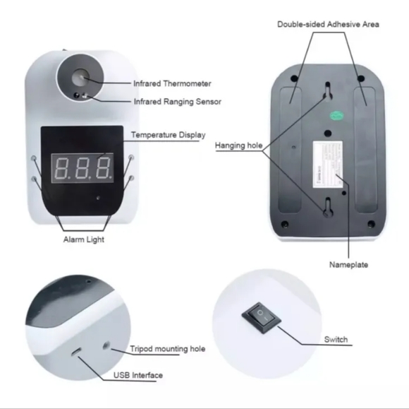 Infrared Thermometer Digital LCD Wall Mount Non Contact Temperature Alarm USB - Picture 3 of 6